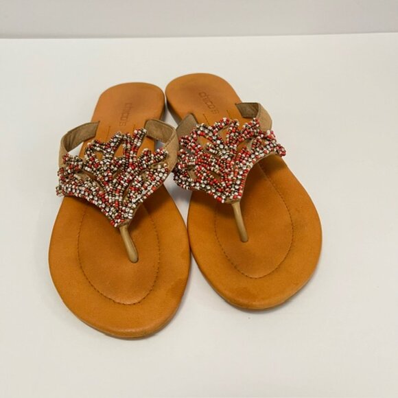 CHICOS CAROLINA WOMENS RHINESTONE & SEED BEAD EMBELLISHED LEATHER SANDALS SIZE 8 - Picture 3 of 9